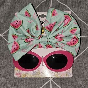 Watermelon Fun Hair Bow and Pink Sunglasses Set